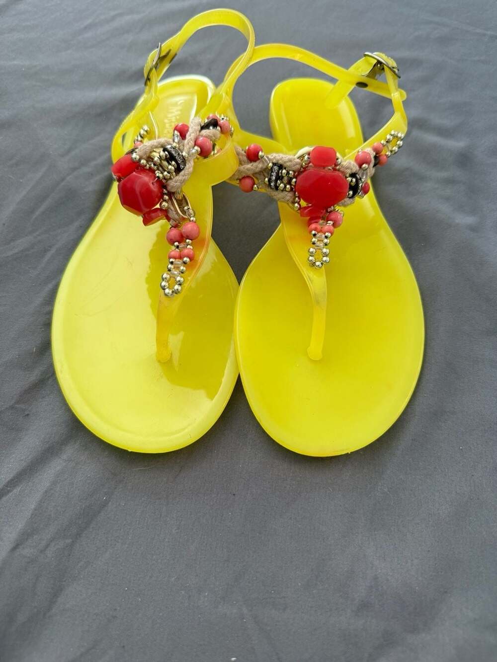Misbehave Yellow Jelly Beaded Thong Sandals Size 38, Women Size ~7.5-8